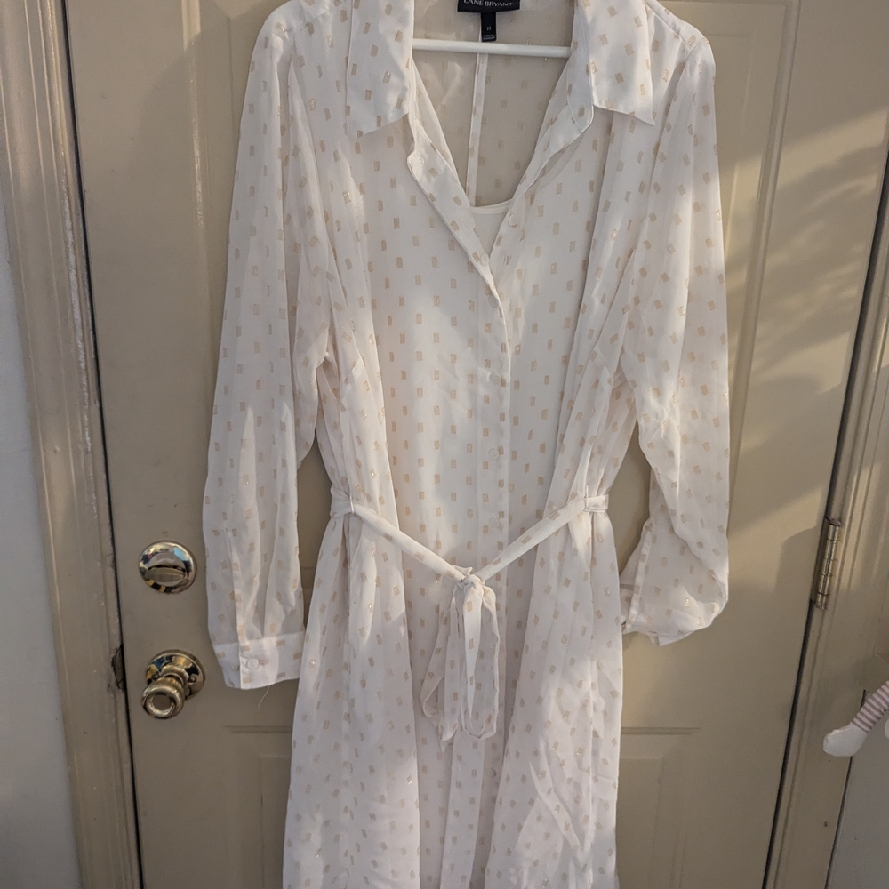 Lane Bryant White Patterned Long Sleeve Dress